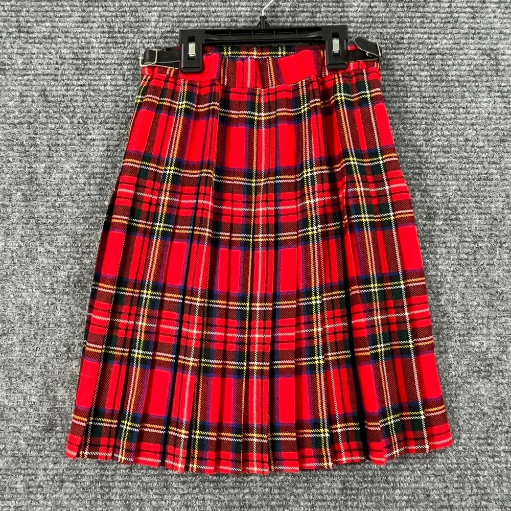 Highland Home Industries Kilt Girls 8 Red Tartan Wool Plaid Pleated School Wear